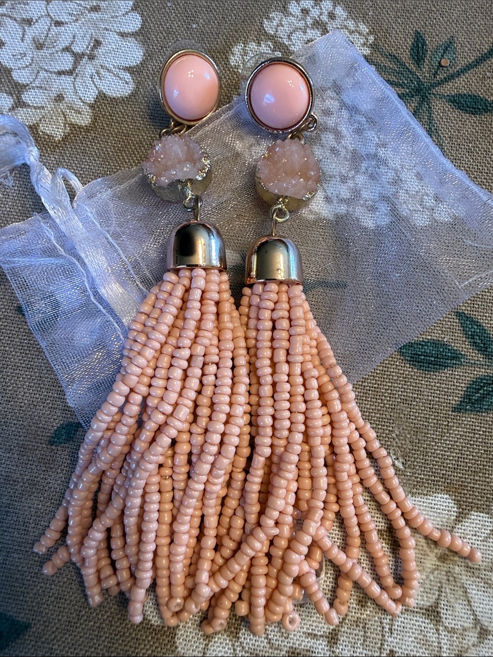 Unbranded Pink Beaded Tassel Drop Earrings